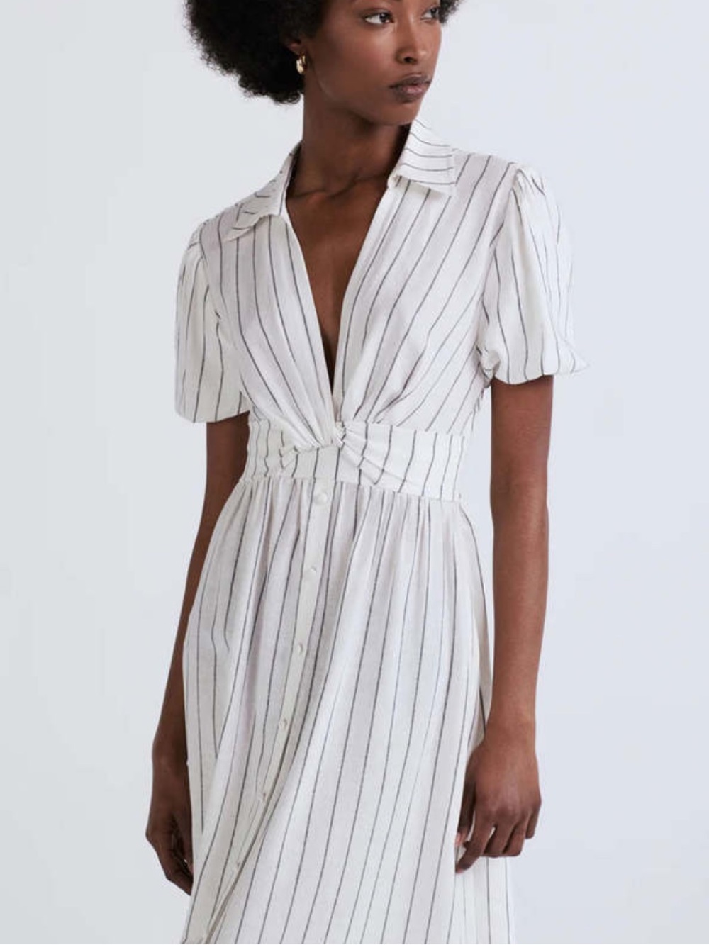White Maxi Dress with Midnight Pinstripes - Button Down